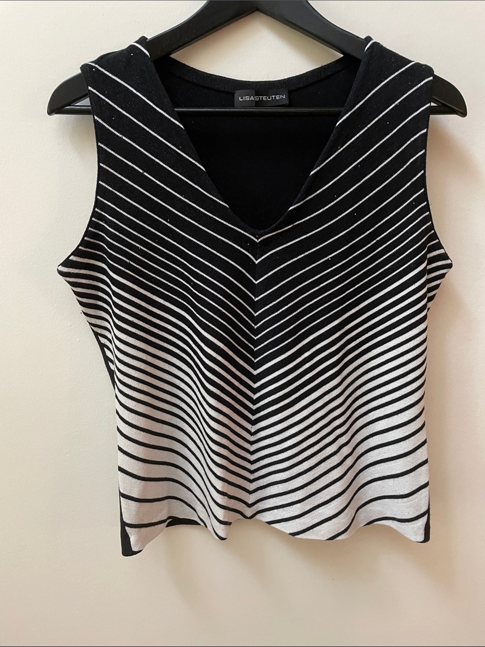 Vintagew Silk Blend Herringbone Stripped V-Neck Glitter Bead Sleeveless Top
